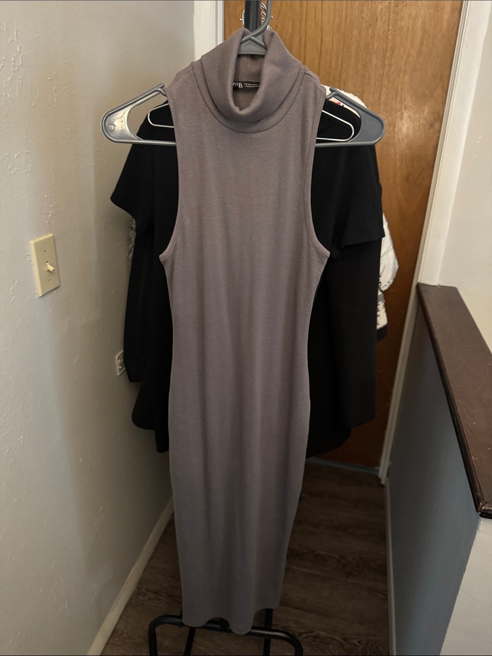 Zara Sleeveless Turtleneck Maxi Dress in Taupe Gray
